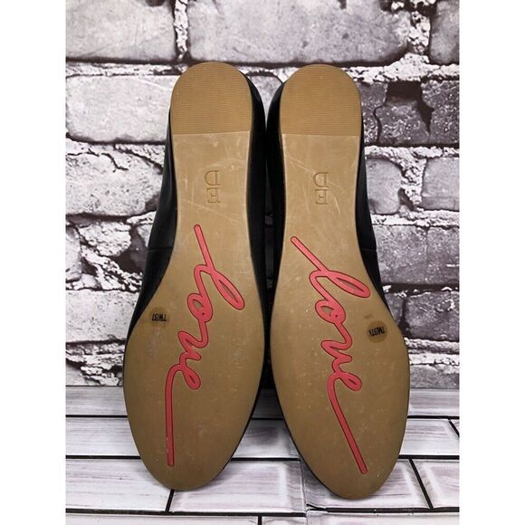 ED Ellen Degeneres Black Leather Lyssa Heart Ballet Flats Women Sz 7W US/37EU - Picture 15 of 16
